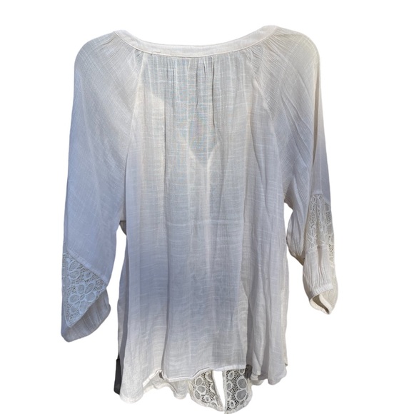 Multiples Blouse Sz L Cream Lace Up 3/4 Sleeve Elastic Cuff - Picture 4 of 4